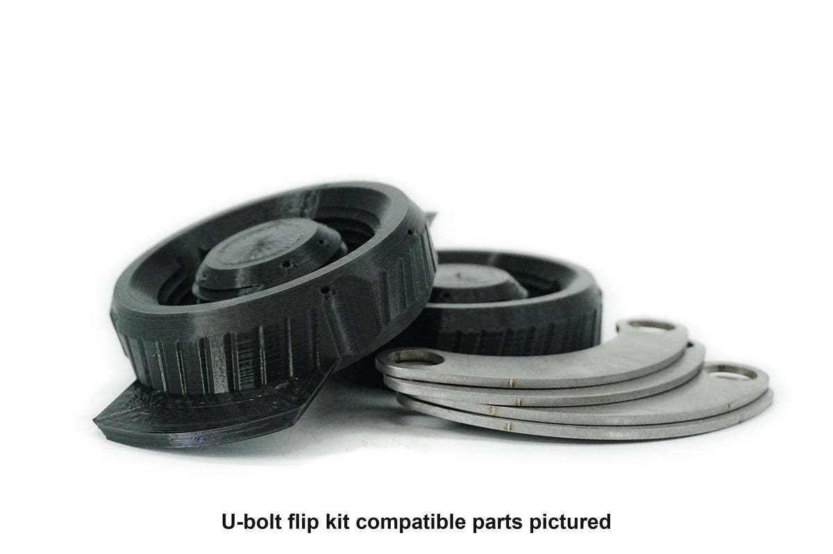 U-bolt flip kit compatible parts pictured. Base B2.7 and plate P9.