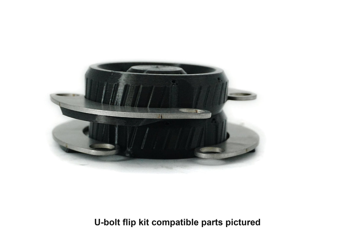 U-bolt flip kit compatible parts pictured. Base B2.7 and plate P9.