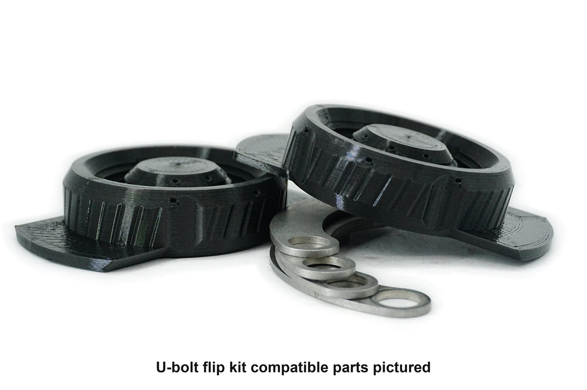 U-bolt flip kit compatible parts pictured. Base B2.7 and plate P9.