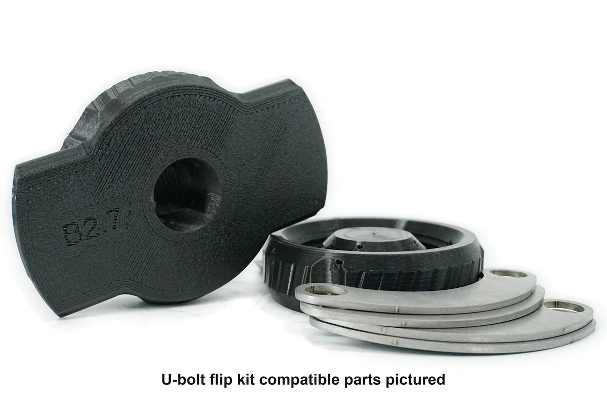 U-bolt flip kit compatible parts pictured. Base B2.7 and plate P9.