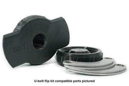 U-bolt flip kit compatible parts pictured. Base B2.7 and plate P9.
