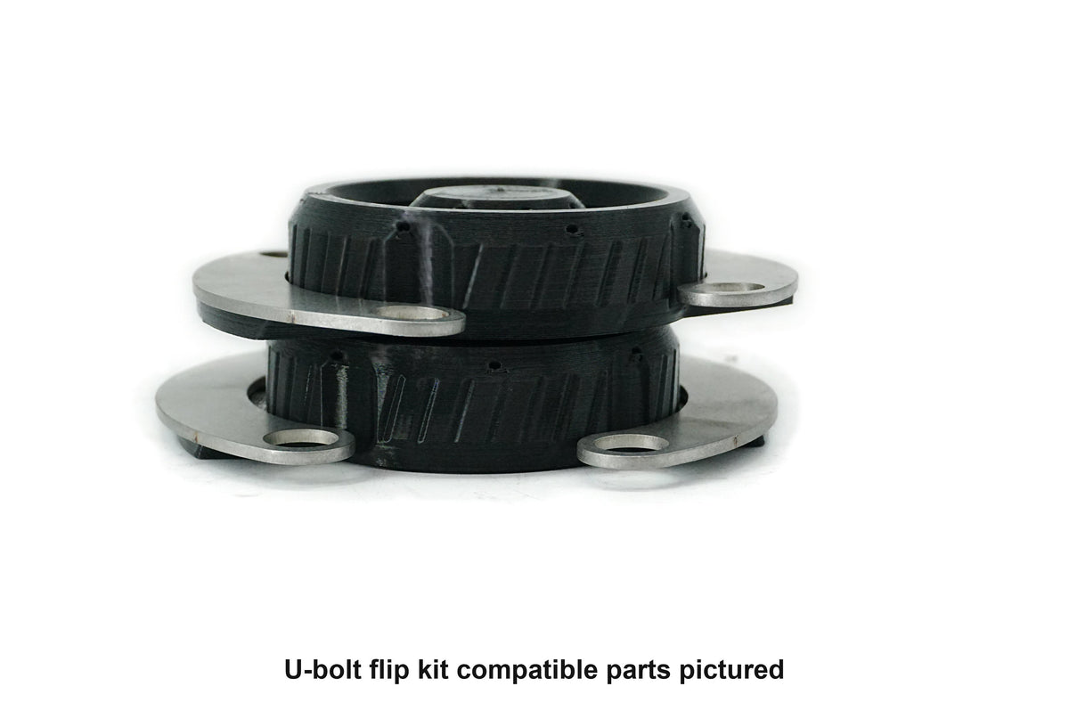 U-bolt flip kit compatible parts pictured. Base B2.7 and plate P9.