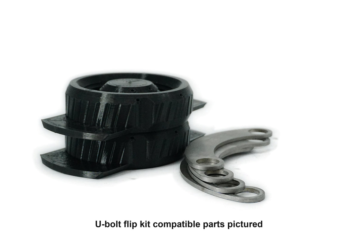 U-bolt flip kit compatible parts pictured. Base B2.7 and plate P9.